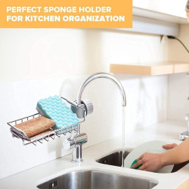 Stainless Steel Sink Faucet Storage Rack – Modern Kitchen Organizer for Sponges & Cleaning Essentials