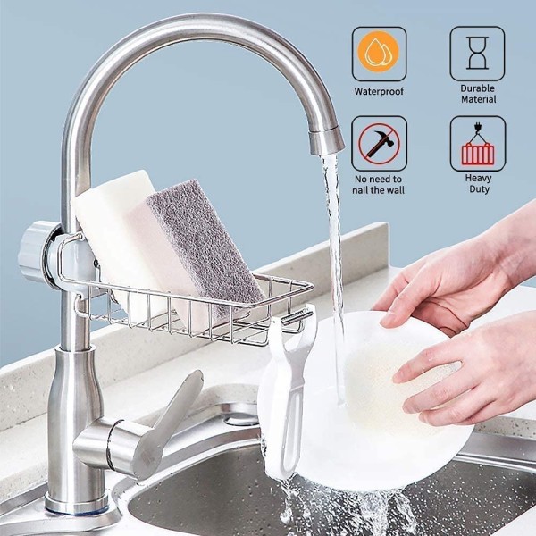 Stainless Steel Sink Faucet Storage Rack – Modern Kitchen Organizer for Sponges & Cleaning Essentials
