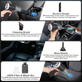 Handheld Cordless Car Vacuum Cleaner – High-Power Suction, Rechargeable & Portable | 3-in-1 Mini Vacuum for Car, Home, Office & Pet | Long Battery Life, Type-C Fast Charging