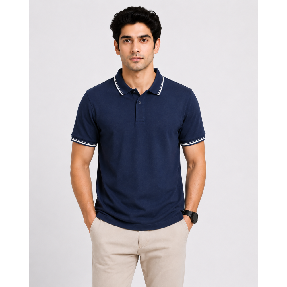Primo Knit Dotcell Polo T-Shirt - Navy Blue t shirt