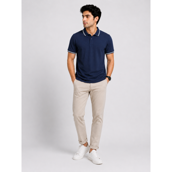 Primo Knit Dotcell Polo T-Shirt - Navy Blue t shirt