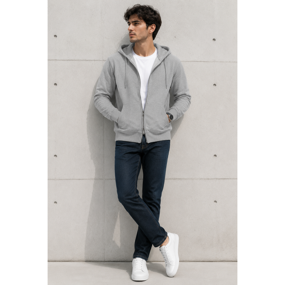URBAN Hood Grey melange With Zip Through Hoodie