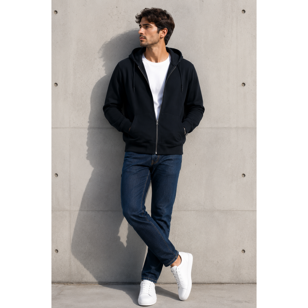 URBAN HOOD Black With Zip Through Hoodie