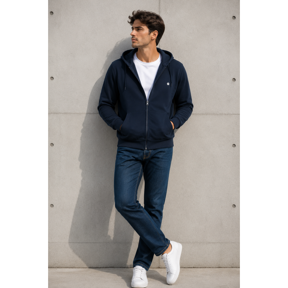 URBAN HOOD Navy Blue With Zip Through Hoodie