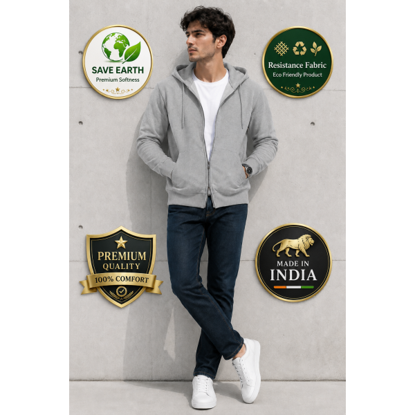 URBAN Hood Grey melange With Zip Through Hoodie