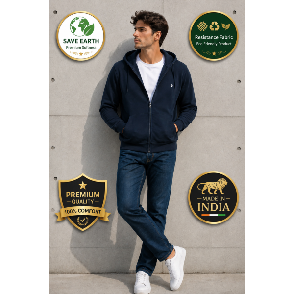 URBAN HOOD Navy Blue With Zip Through Hoodie
