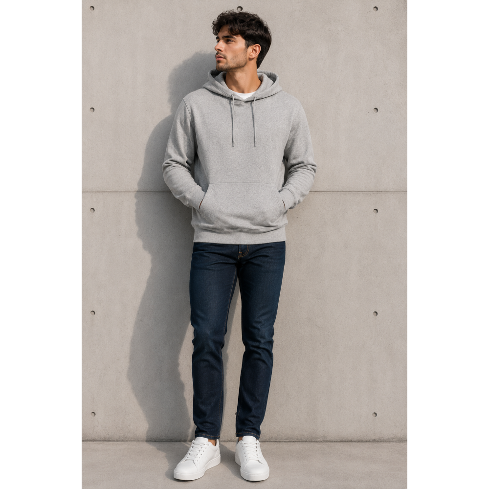 URBAN HOOD Grey Melange Without Zip Through Hoodie
