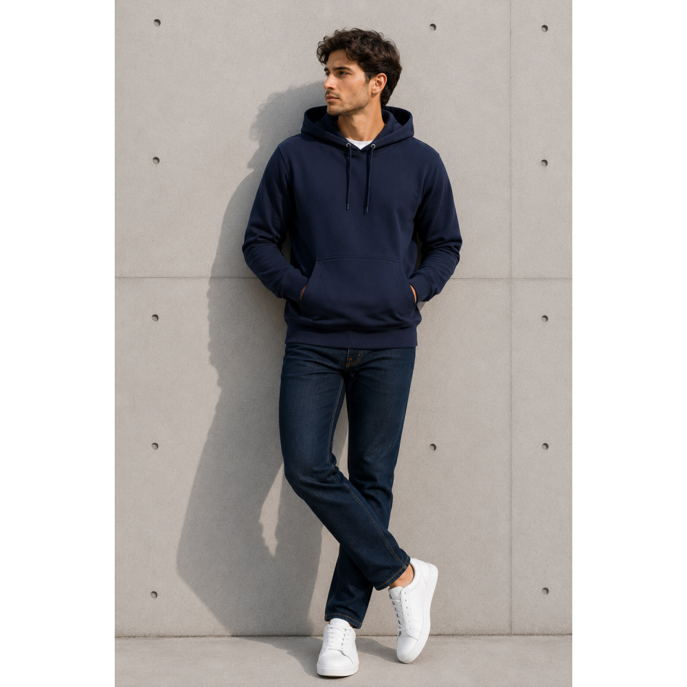 URBAN Hood Navy Blue Without Zip Through Hoodie