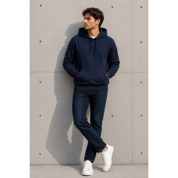 URBAN Hood Navy Blue Without Zip Through Hoodie