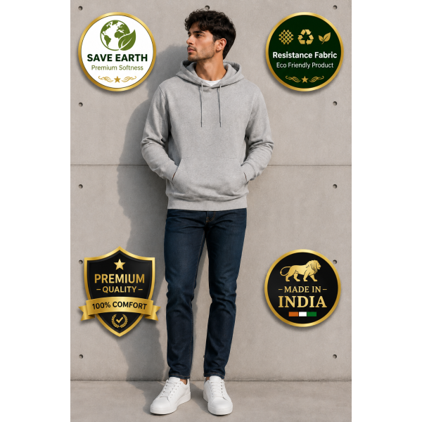 URBAN HOOD Grey Melange Without Zip Through Hoodie