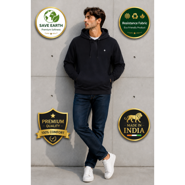 URBAN HOOD Black Without Zip Through Hoodie
