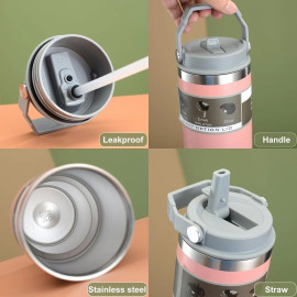 Stainless Steel Vacuum Insulated Tumbler Leak Resistant Reusable Straw Airtight Lid for Gym, Travel