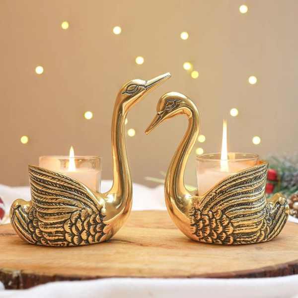 Pair of Swans for Good Luck and Love Candle Holder for Home Decor Tabletop Living Room