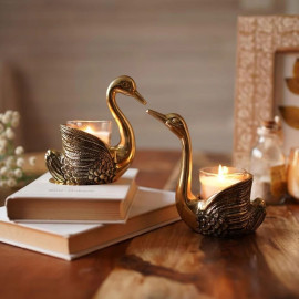 Pair of Swans for Good Luck and Love Candle Holder for Home Decor Tabletop Living Room