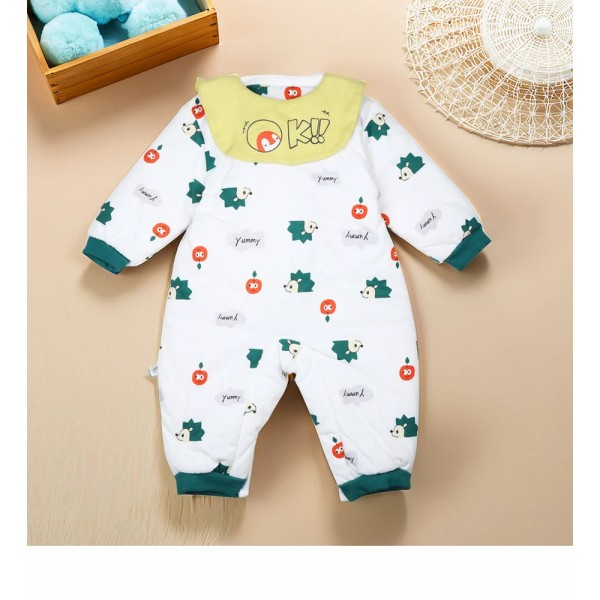 Unisex Romper For Baby Boys & Baby Girls Printed Cotton, White