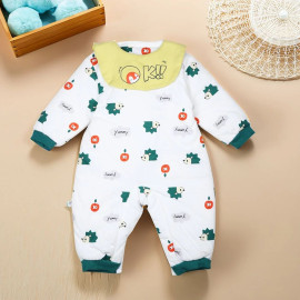 Unisex Romper For Baby Boys & Baby Girls Printed Cotton, White
