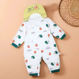 Unisex Romper For Baby Boys & Baby Girls Printed Cotton, White