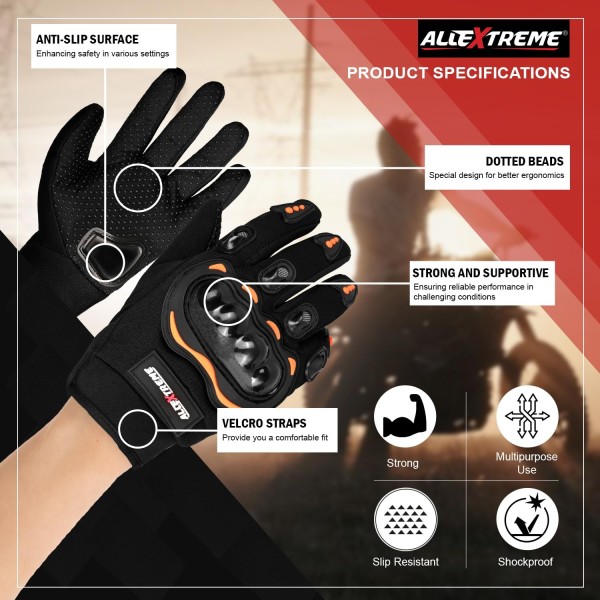 Black Polyester Probiker Bike Riding Gloves, Striped