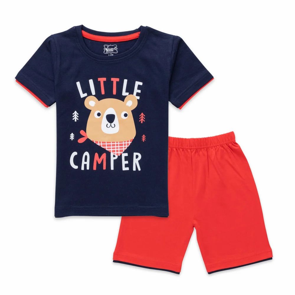 Round Navy,Red Boys Tshirt And Shorts, Half Sleeves, Printed