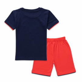 Round Navy,Red Boys Tshirt And Shorts, Half Sleeves, Printed
