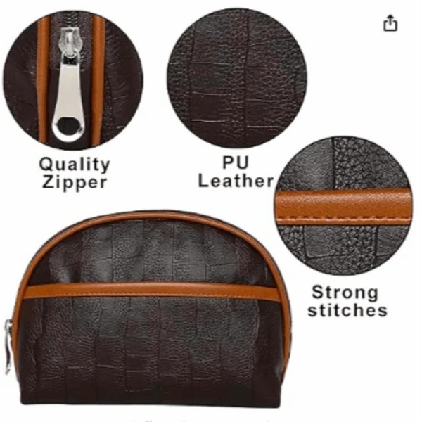 2 Set Toiletry Travel Bags Shaving Kit Makeup Cosmetic Pouch for Men's and Women's Brown 12 cms