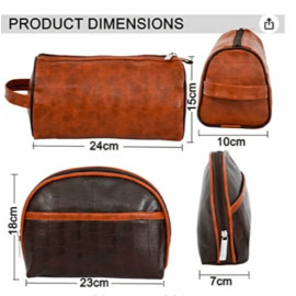2 Set Toiletry Travel Bags Shaving Kit Makeup Cosmetic Pouch for Men's and Women's Brown 12 cms