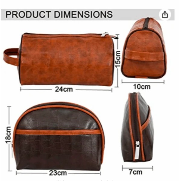 2 Set Toiletry Travel Bags Shaving Kit Makeup Cosmetic Pouch for Men's and Women's Brown 12 cms