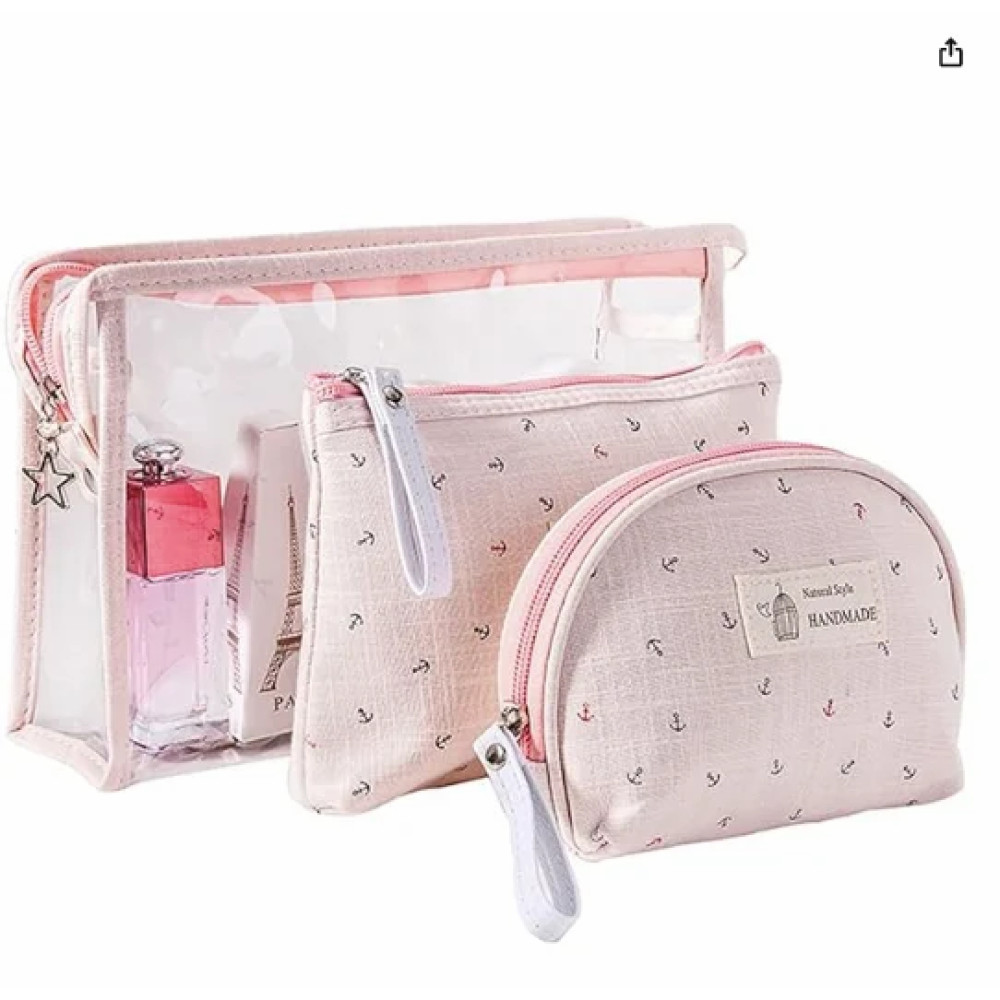 3 in1 Travel Toiletry Bag Makeup Bag Waterproof PVC Transparent Set with Carrying Pouch Zipper