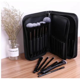 Makeup Brush Pouch, Organizer Leather Makeup Bag, Travel-Friendly, (Black)