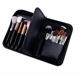 Makeup Brush Pouch, Organizer Leather Makeup Bag, Travel-Friendly, (Black)