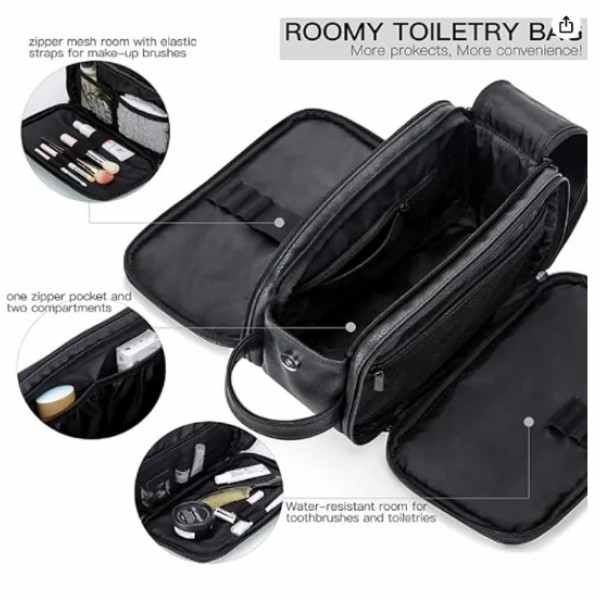 PU Leather Travel Toiletry Organizer Bag Black