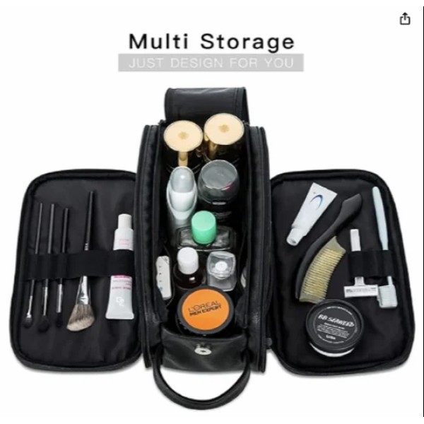PU Leather Travel Toiletry Organizer Bag Black