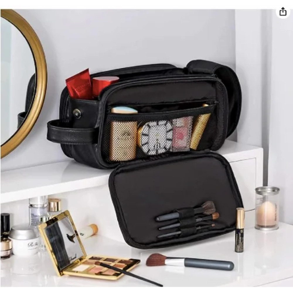 PU Leather Toiletry Bag for Men or Women Toiletries Kit for Travel Organizer Leather Bag