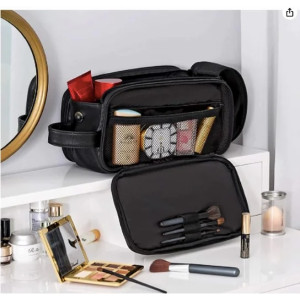 PU Leather Travel Toiletry Organizer Bag Black
