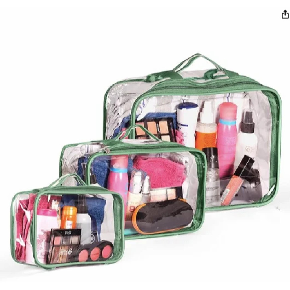 3pcs Toiletry Bag with Zipper Travel Luggage Pouch Carry On Clear Compliant Bags