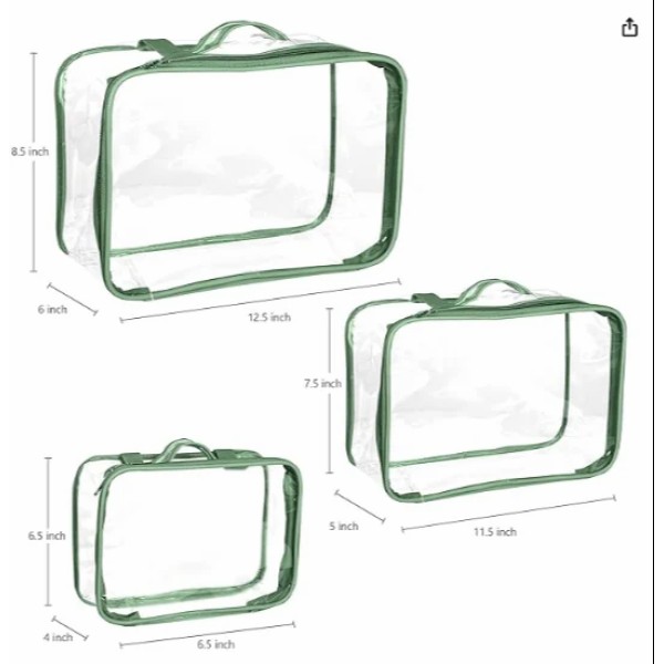 3pcs Toiletry Bag with Zipper Travel Luggage Pouch Carry On Clear Compliant Bags