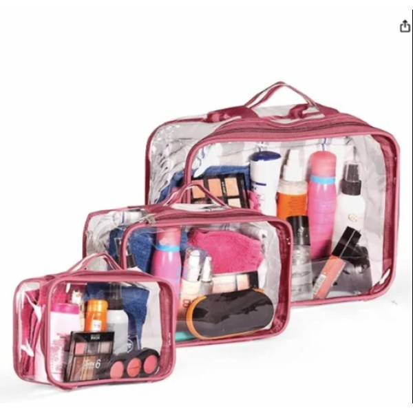 3pcs Toiletry Bag with Zipper Travel Luggage Pouch Carry On Clear Compliant Bags