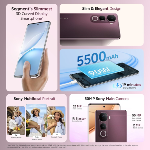 Vivo Y400 Pro 5G (Nebula Purple, 8GB RAM, 256GB Storage)