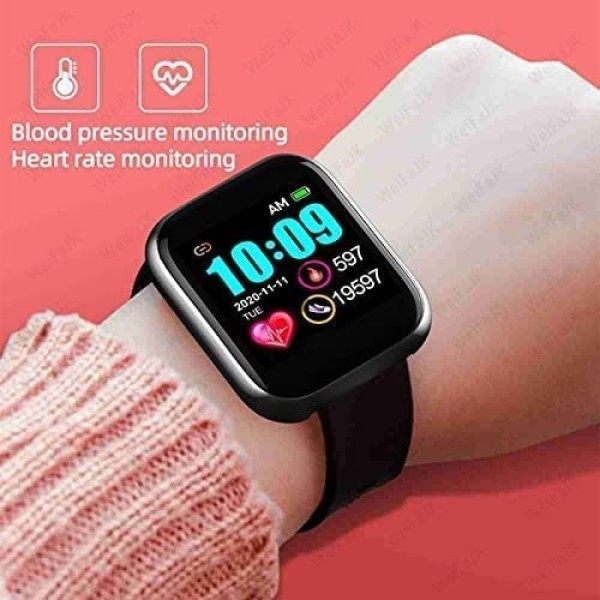 D20 - Smart Watch for Men and Woman Android Bluetooth with Heart Rate Activity Tracker, Calorie Counter, Blood Pressure, OLED Touchscreen Fitness Smart Watch for Boys, Girls (Black)