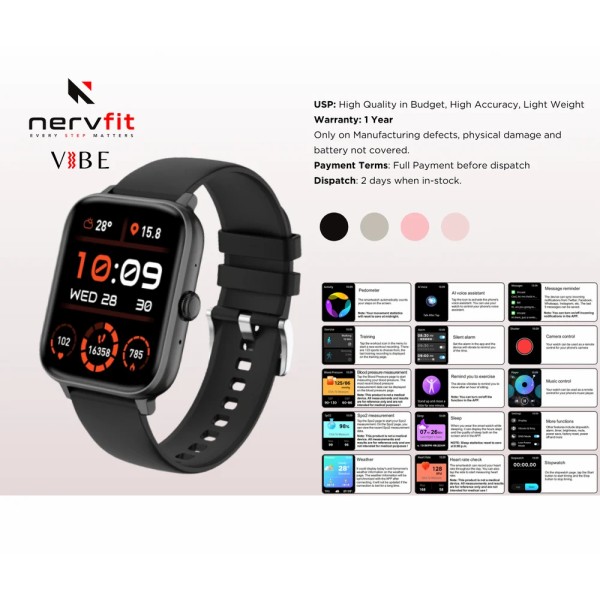 Nervfit Vibe Smartwatch with 1.85 LED Display Bluetooth Calling (Orchid Pink)