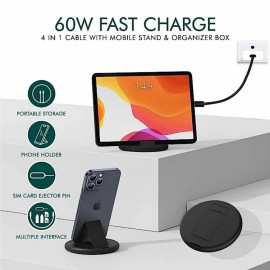 All in One 60W USB Fast Charging Data Cable Set Type C Lightning & Micro USB