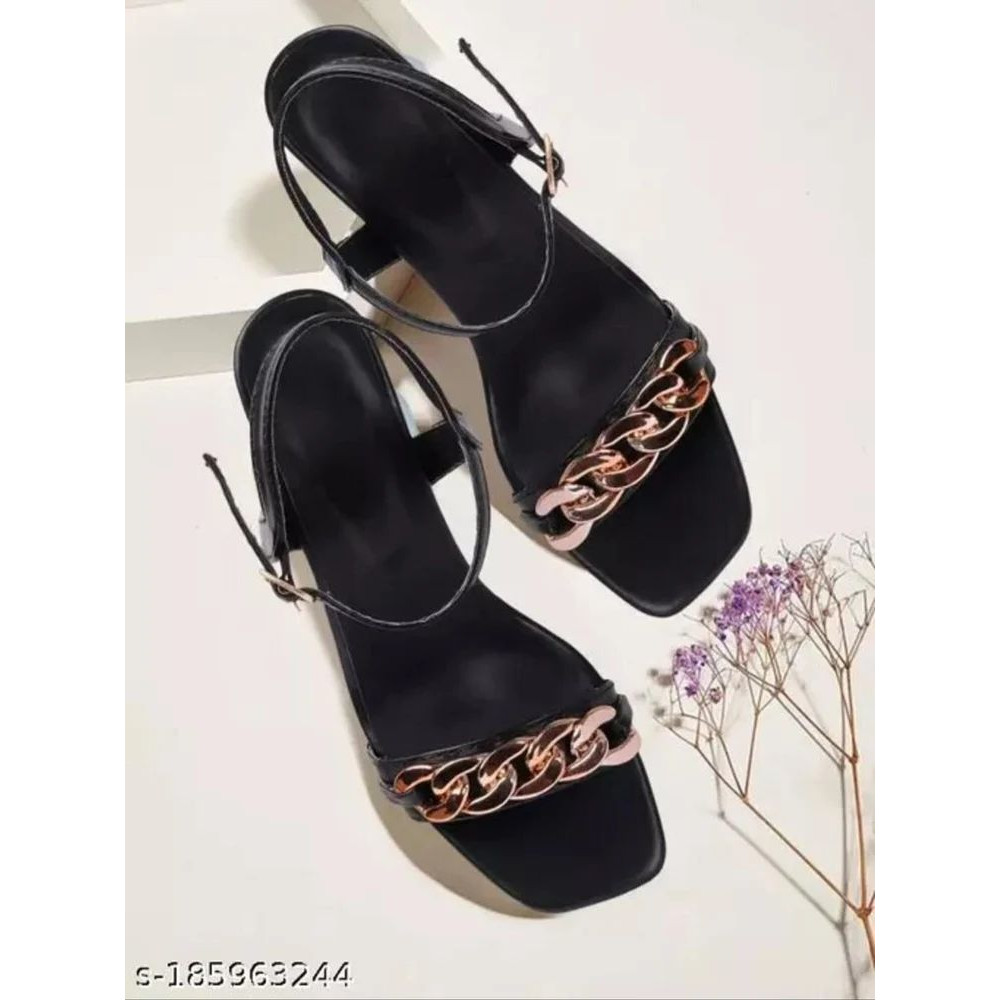Women Plain Ladies Golden Chain Block Heel Sandal