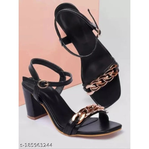 Women Plain Ladies Golden Chain Block Heel Sandal