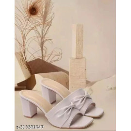 Plain PU Glossy Ladies Heel Sandal