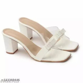 Plain PU White Block Heel Ladies Sandal, Heels