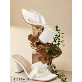 Plain PU White Block Heel Ladies Sandal, Heels