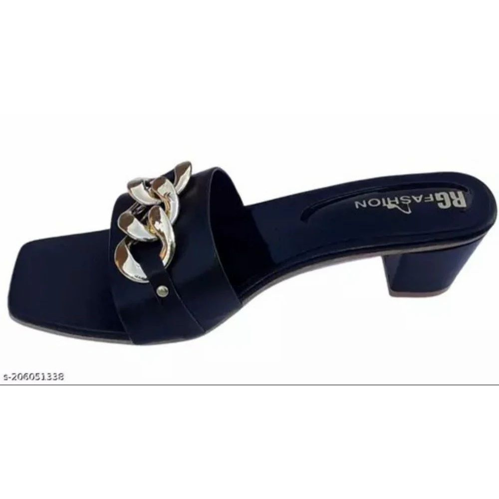 Plain PU R G Fashion Black Ladies Sandal, Heels