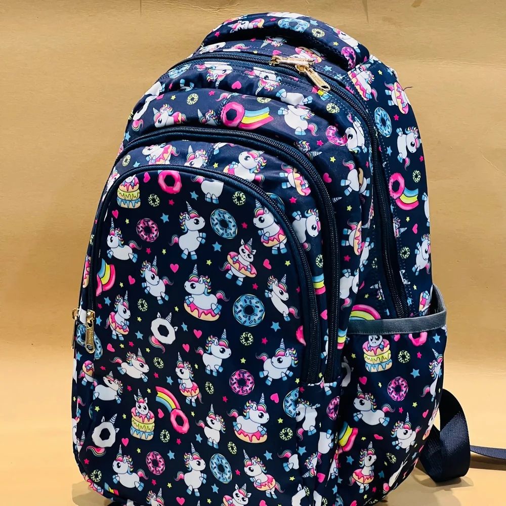 Navy Blue Base Polyester Girls School Bag