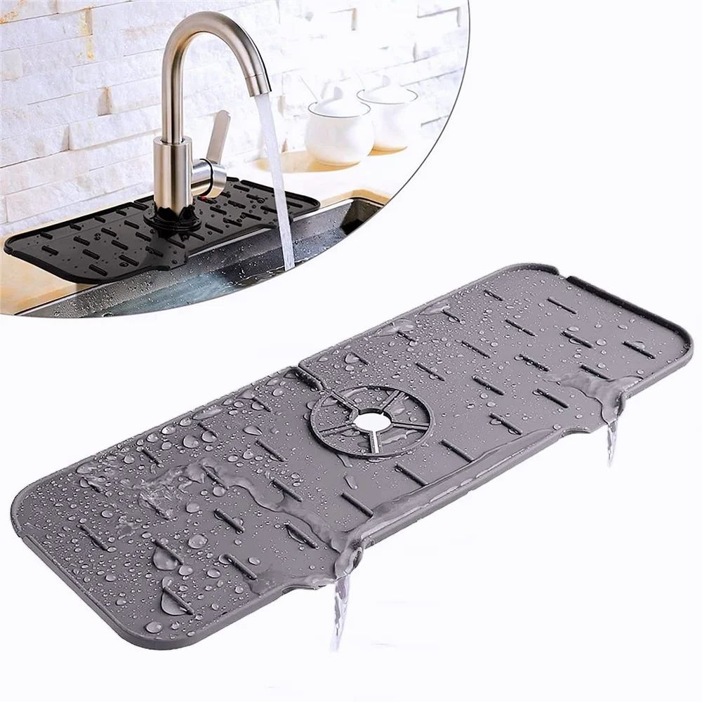 Livinwise Faucet Mat for Kitchen Sink Wash Basin Bathroom - Silicone (Grey)