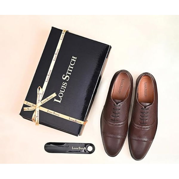 LOUIS STITCH Men's Formal Lace-up Oxford Shoes for Men | Solid Design | Ideal for Formal, Business Casual, and Parties